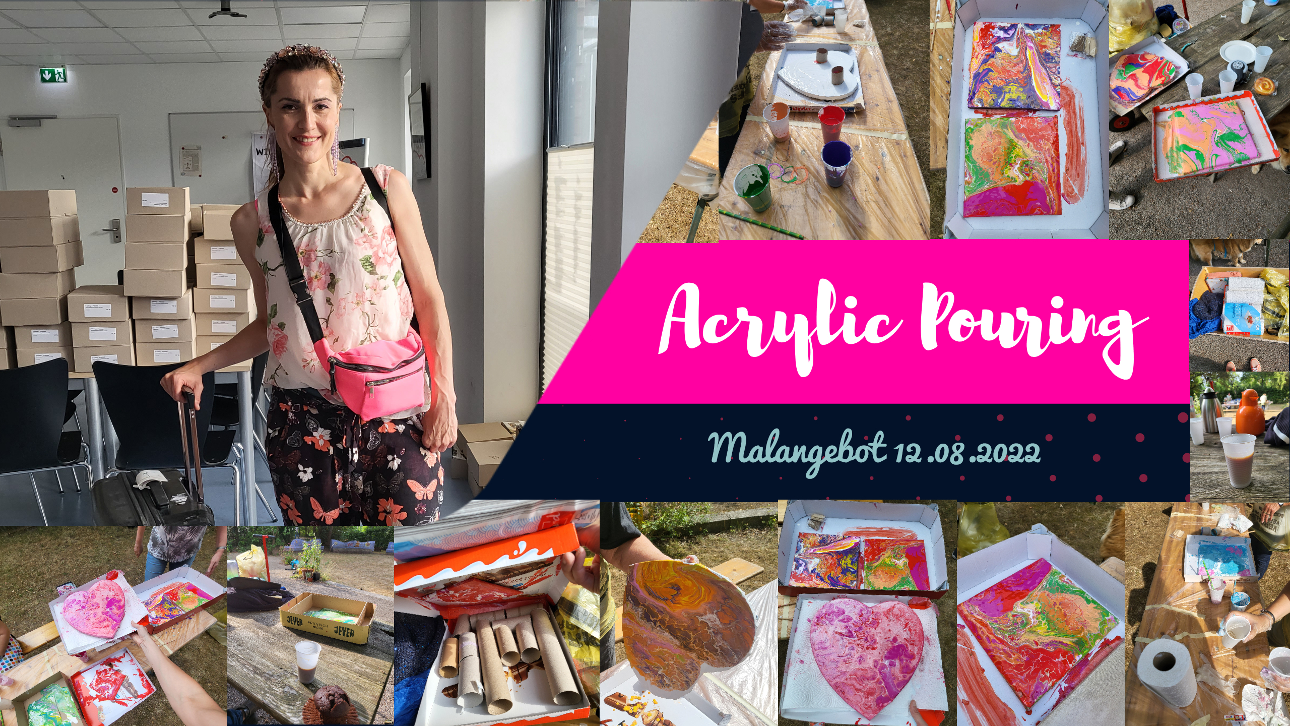 Acrylic Pouring Malangebot mit Künstlerin Anna Pianka von Designsie im “Teegarten” für Frauen aus dem Hannover Stadtteil Hainholz am 12.08.2022